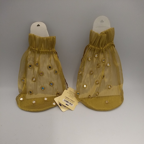 Lot of 2 Large Embroidered Yellow Gold Organza Mirrored Embellished Drawstring - Picture 10 of 12